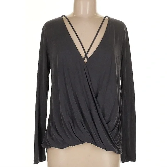 Lush | Long Sleeve Deep V Blouse in Gray - Picture 1 of 6